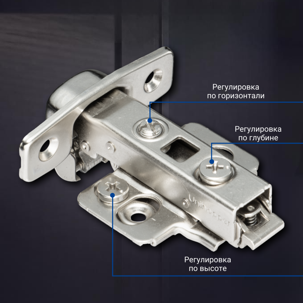 фото Накладная 3D петля UNIHOPPER SETTON с доводчиком, 45мм, с декоративной накладкой